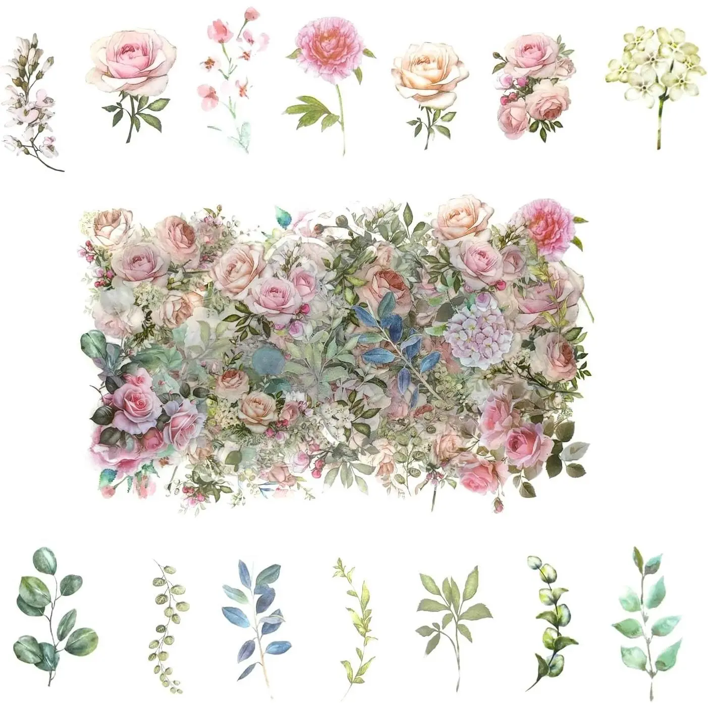 100-Count Transparent Modern Synthetic Wildflower Stickers, Fade-Resistant for Scrapbooking, Junk Journal, Planner & DIY Craft Decorations (Notebook, Letter, Water Bottle Use)