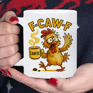 1pc Funny Chicken Coffee Mug & "F Caw F" Phrase - Ceramic Cup with Steam & Coffee Bean Decor, 11Oz Hand-Wash Solely Cup for Coffee, Tea, Hot - Novelty Gift for Coffee Lovers, Office & Home Use