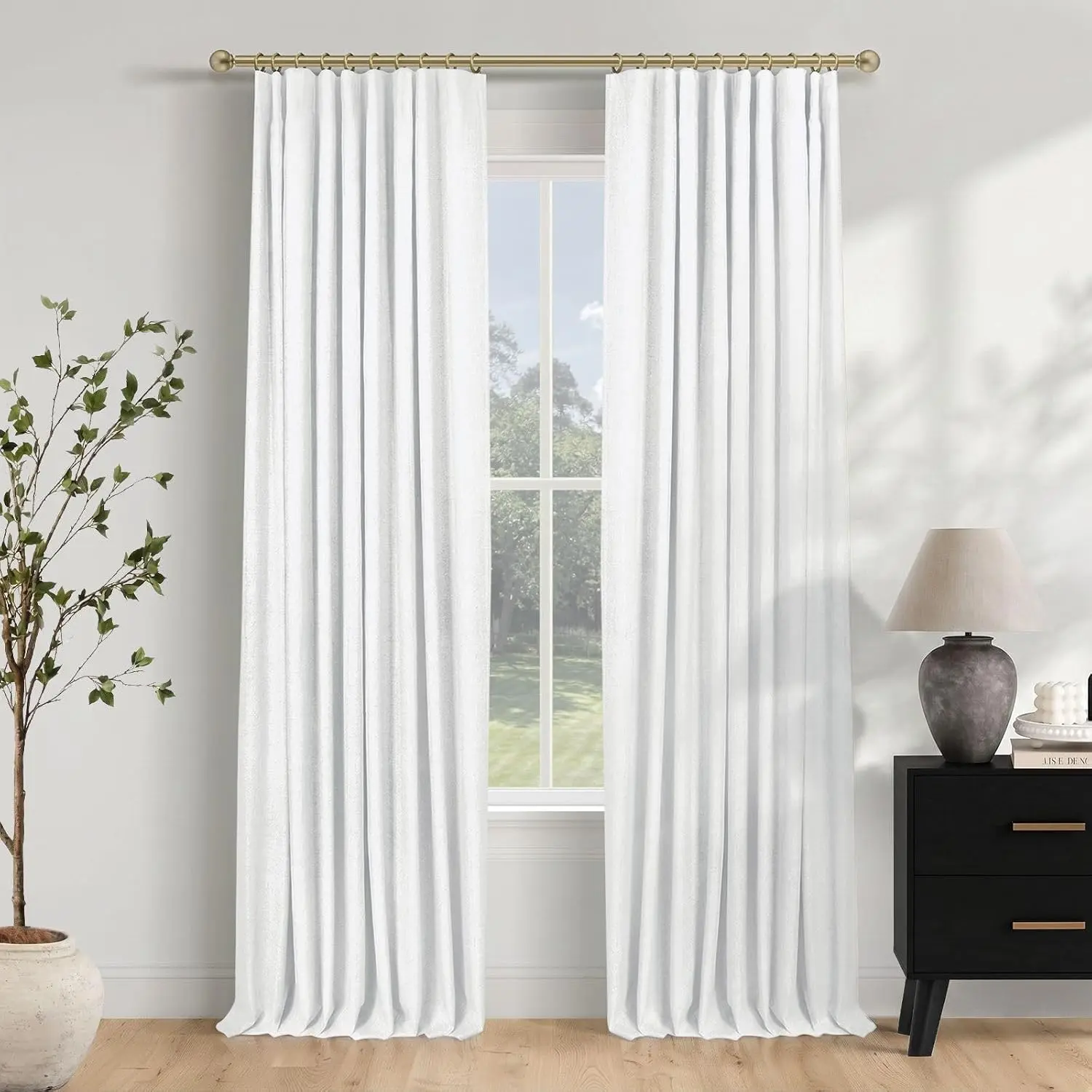 100% Blackout Curtains for Bedroom, Bright White Black Out Curtains 84 Inch Long, Clip Rings Blackout Drapes, Thermal Room Darkening for Living Room, 2 Panels - W50xL84