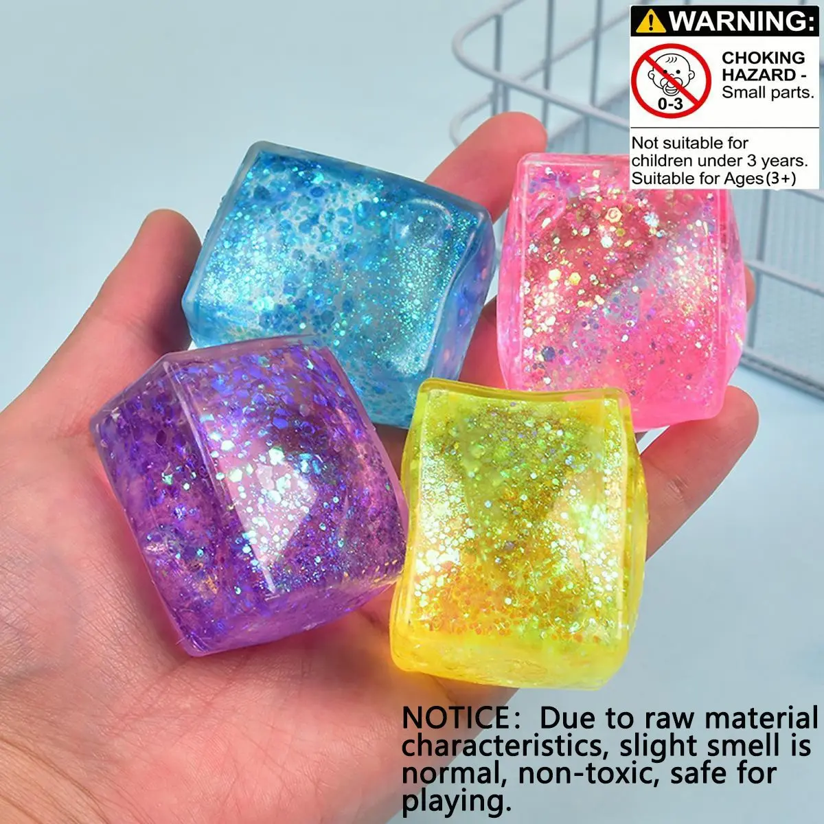 4pcs Aurora Malt Sugar Ice Cubes, Realistic Cube Tofu, Slow Bounce Squeeze Toy, Stress Relief, Party Gift, Daily Use