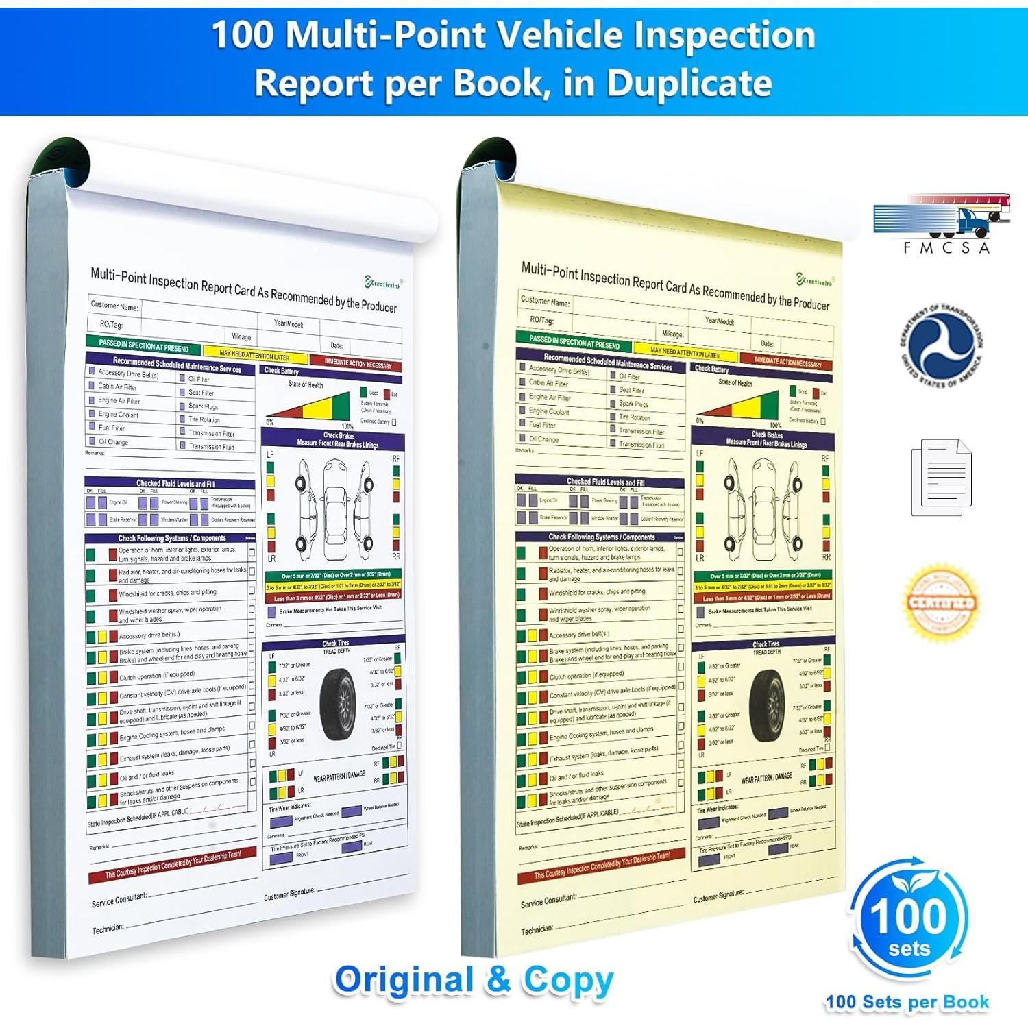200 Sets Multi-Point Automotive/ Inspection Report Forms 2-ply ...