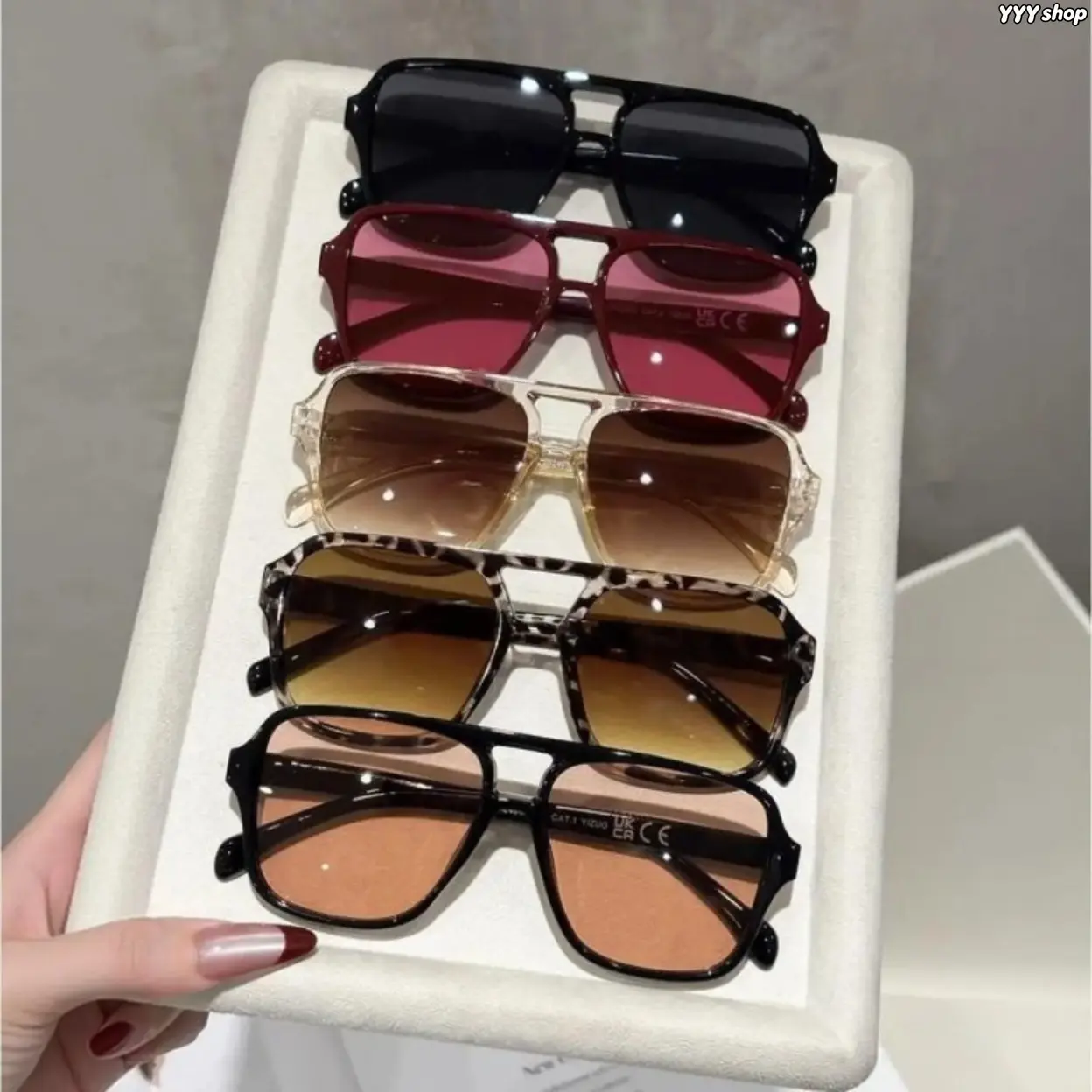 Square Aviator Sunglasses for Women and Men, Vintage Leopard Print Double Bridge Frame with UV400 Protection for Driving, Womens Sunglasses,camping essentials