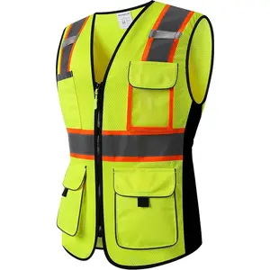 Safety Vest for Women Hi Vis Reflective Ladies Work Vest With 9 Multi Pockets And Zipper