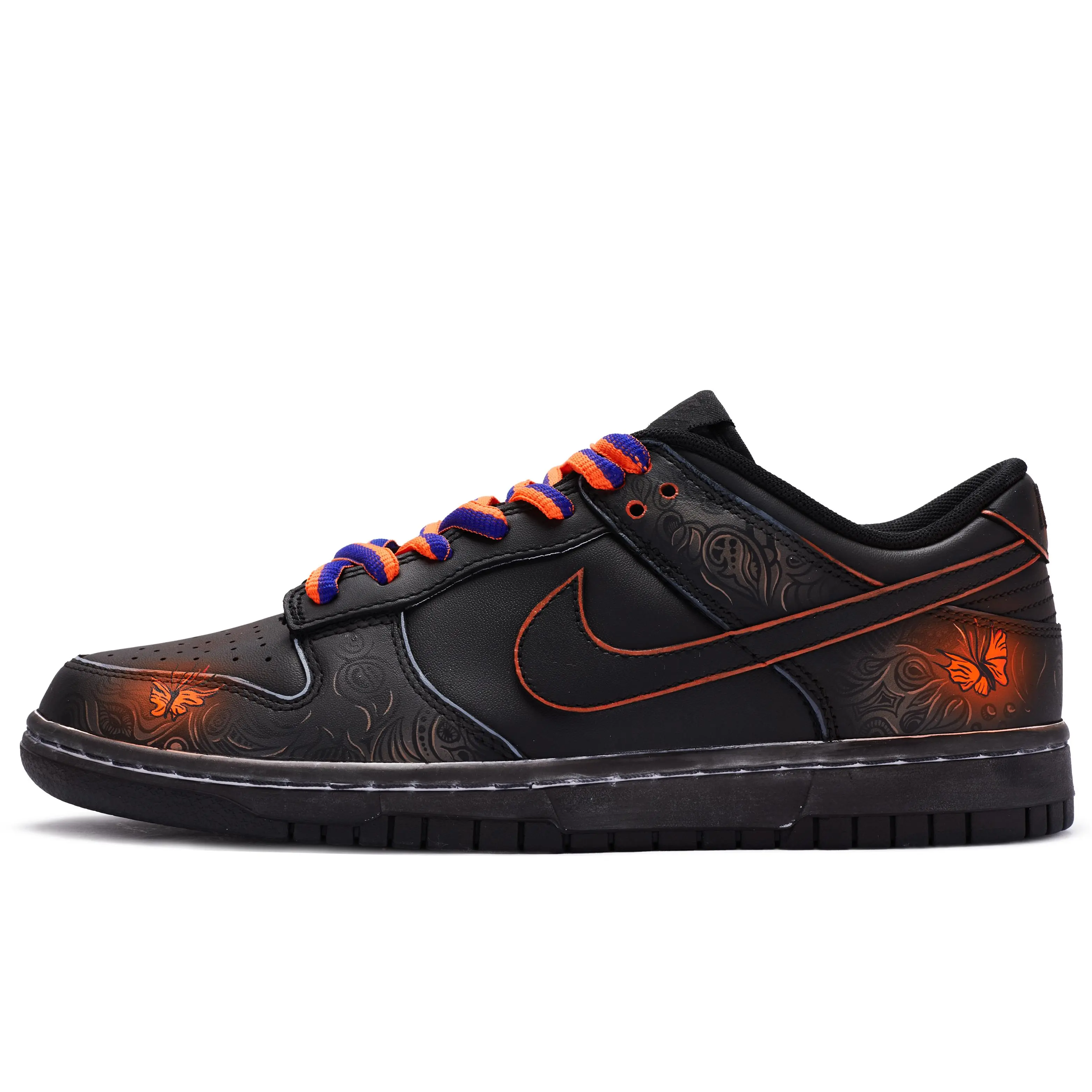 Nike Dunk 811 Custom Hand-Painted Low-Top Sneakers for Men – Dark Theme with Gold Monarch Butterfly Design Verifiable, with credentials and supporting global authentication