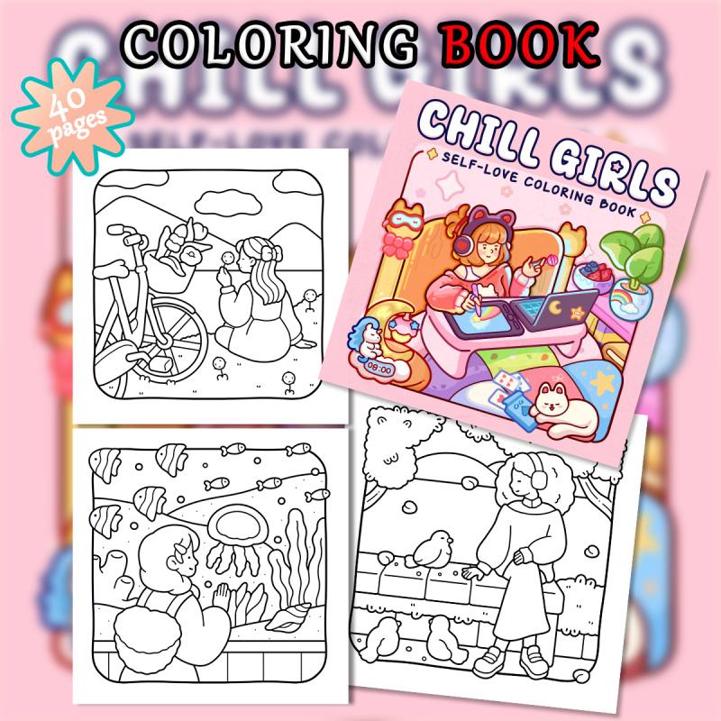 A set of fun coloring books, with thick high-quality paper, featuring fresh cartoon patterns of friends traveling together, designed to cultivate creativity, relieve stress, perfect for home leisure, adult coloring books, and an ideal Valentine's Day gift