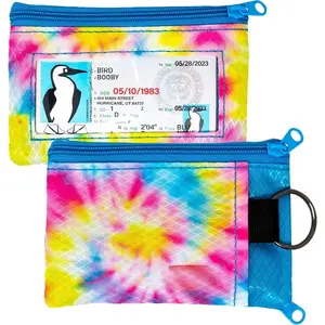 Surfshorts Wallet - Lightweight Slim Wallet with RFID Blocking Card & Clear ID Window - Zippered, Water Resistant w/Key Ring (/Blue Swirl)