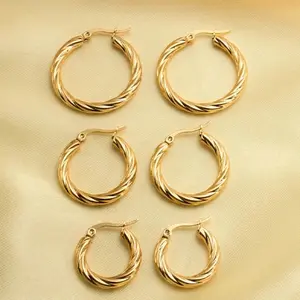 Women’s 3-Pair Non-Tarnish Stainless Steel Hoop Earrings Set - Vintage Twisted Stackable Gold & Silver Statement, Lightweight Ear Buckle Design, Tarnish-Proof Jewelry for Everyday Wear, Sports, Gifting