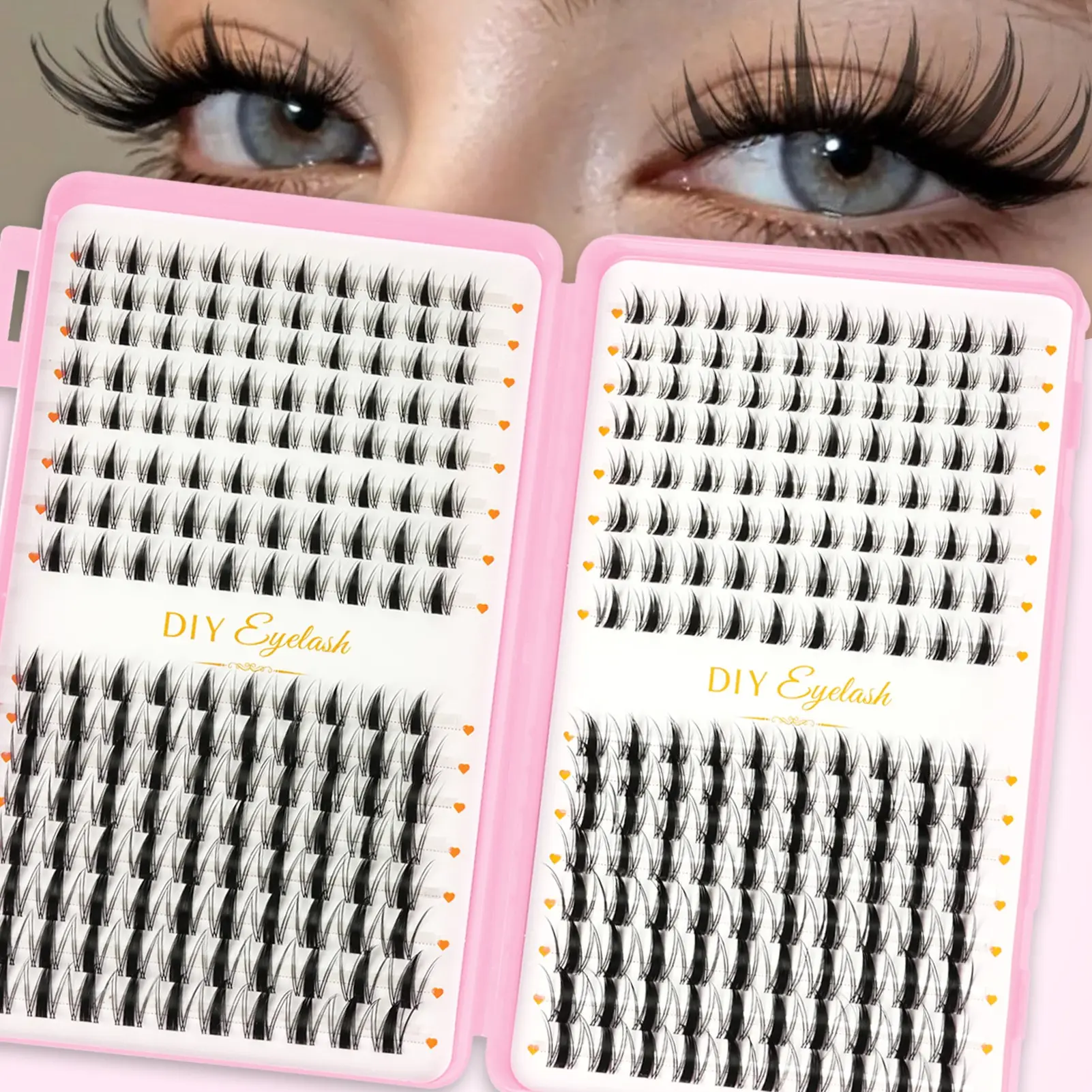 320pcs DIY Cluster Lashes, DIY Makeup Lashes, grafting eyelash suit, diy eyelash extensions, natural cat's eye animation style, suitable for all eye types, soft, comfortable and light, suitable for DIY at home, daily dating and travel, and reusable.