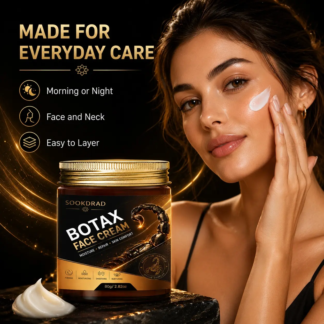 botax face cream, scorpion inspired active complex, moisturizing, repairing, firming, smoothing, nurturing, skin comfort, for face, 80g/2.82oz