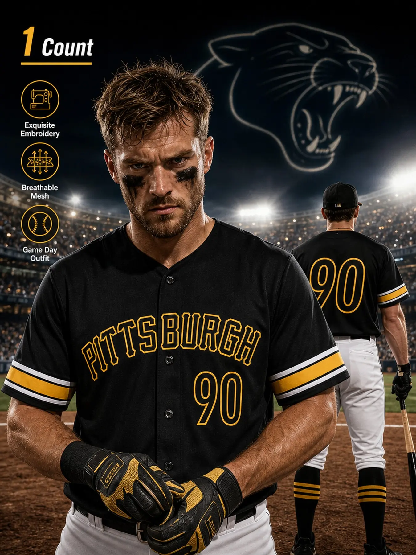 Unisex #21 #90  Pittsburgh Baseball Jersey - Premium Embroidered Breathable Mesh Button Down Baseball Shirt, Game Day Casual Sports Fan Jersey for Men & Women