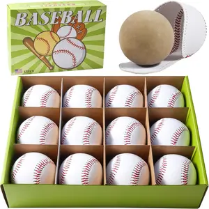 12 Pack Standard Size T-Ball  Baseballs - Youth/High School Baseball Bulk Practice Balls, Rubber Filling -  Faux Leather Soft Baseballs for