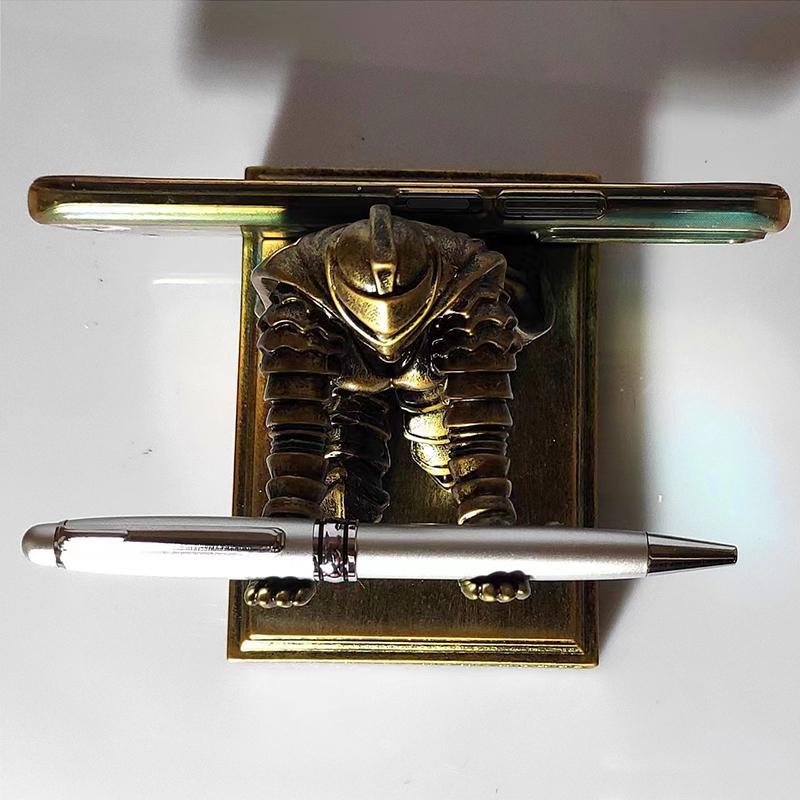 Pen Holder, Ornaments, 1Pc Executive Knight With Helmet, Bronze Statue, Home, Study, Office Decoration, Wearing Armor, Hero,