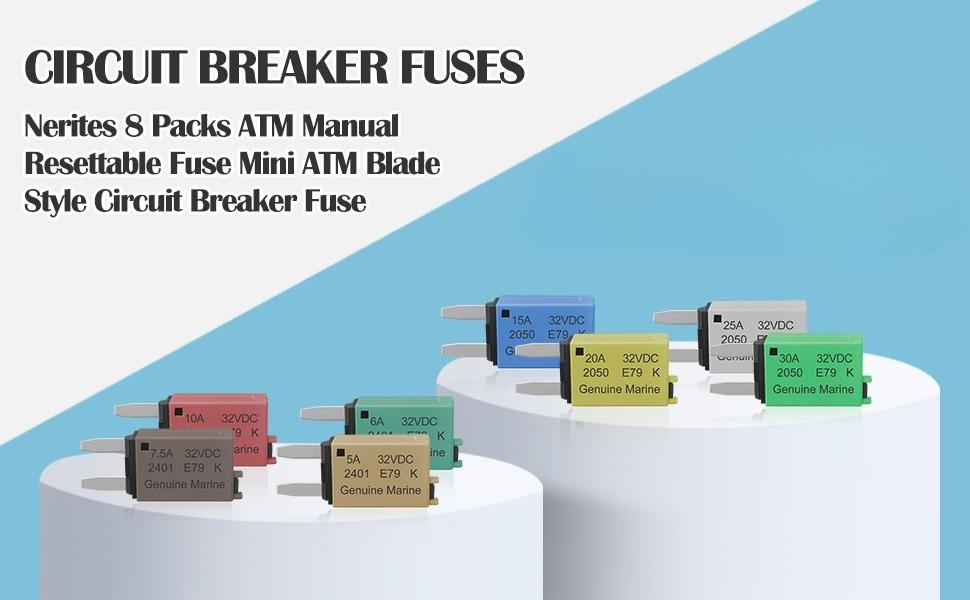 ATM, ATC, ATO Automotive Low-Profile Manual Reset Fuses Suitable For Marine, Truck, RV, SUV, and Motorcycle DC Fuse Kits Automotive Circuit Breaker Fuses Reset Fuses Assortment Kit