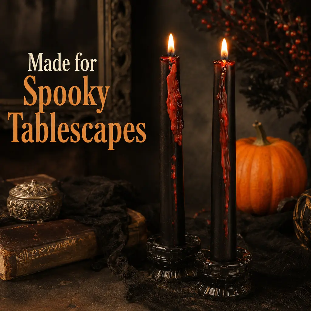 6/12Pcs Vampire Tears Gothic Taper Candles, 9.8 Inch Tall Bleeding Blood Drip Candles, Gothic-style table decoration  Unscented Tapered Candlesticks, Halloween Party Decorations