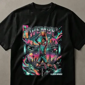 2026 New Basketball Stars Hoop Culture Tee Young GOAT,Wemby Basketball Alien T-Shirt |     Cosmic Player Graphic Tee |     Retro Futurism Streetwear Gift For Sports Fans |     Neon UFO DesignUnisex Cotton T-Shirt