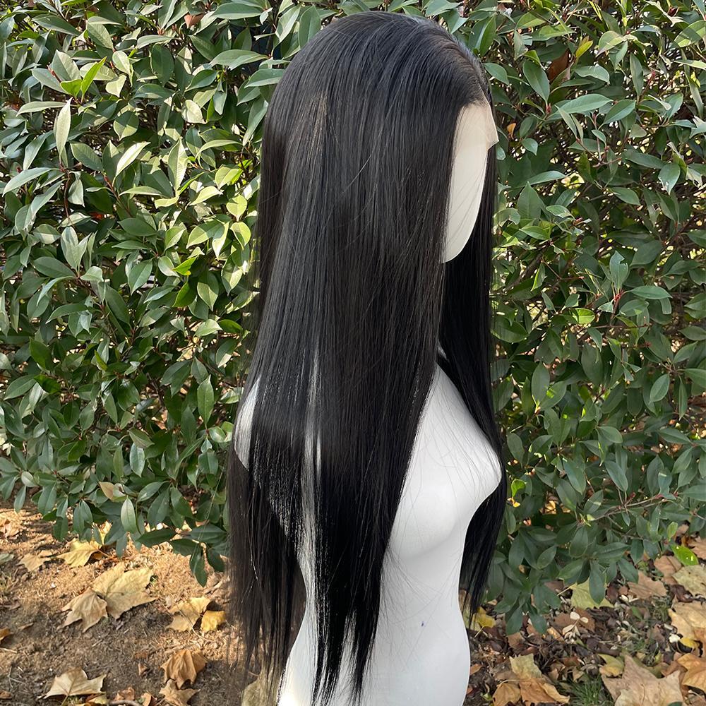 Jet Black 13x4 Synthetic Lace Front Wigs for Women Heat Resistant Hair Glueless Wig 26 Inch Long Silky Straight Wig 150% Density