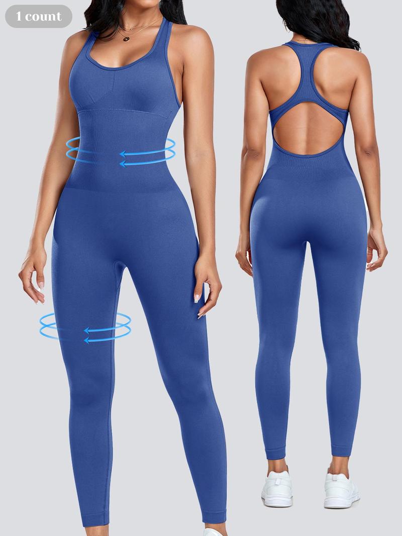 Shapewear Jumpsuit for Women, Tummy Control Cut Out Backless Racerback Bodycon Jumpsuit, Sexy Padded Bra Unitard, All Season Activewear, Backless Sports Jumpsuit