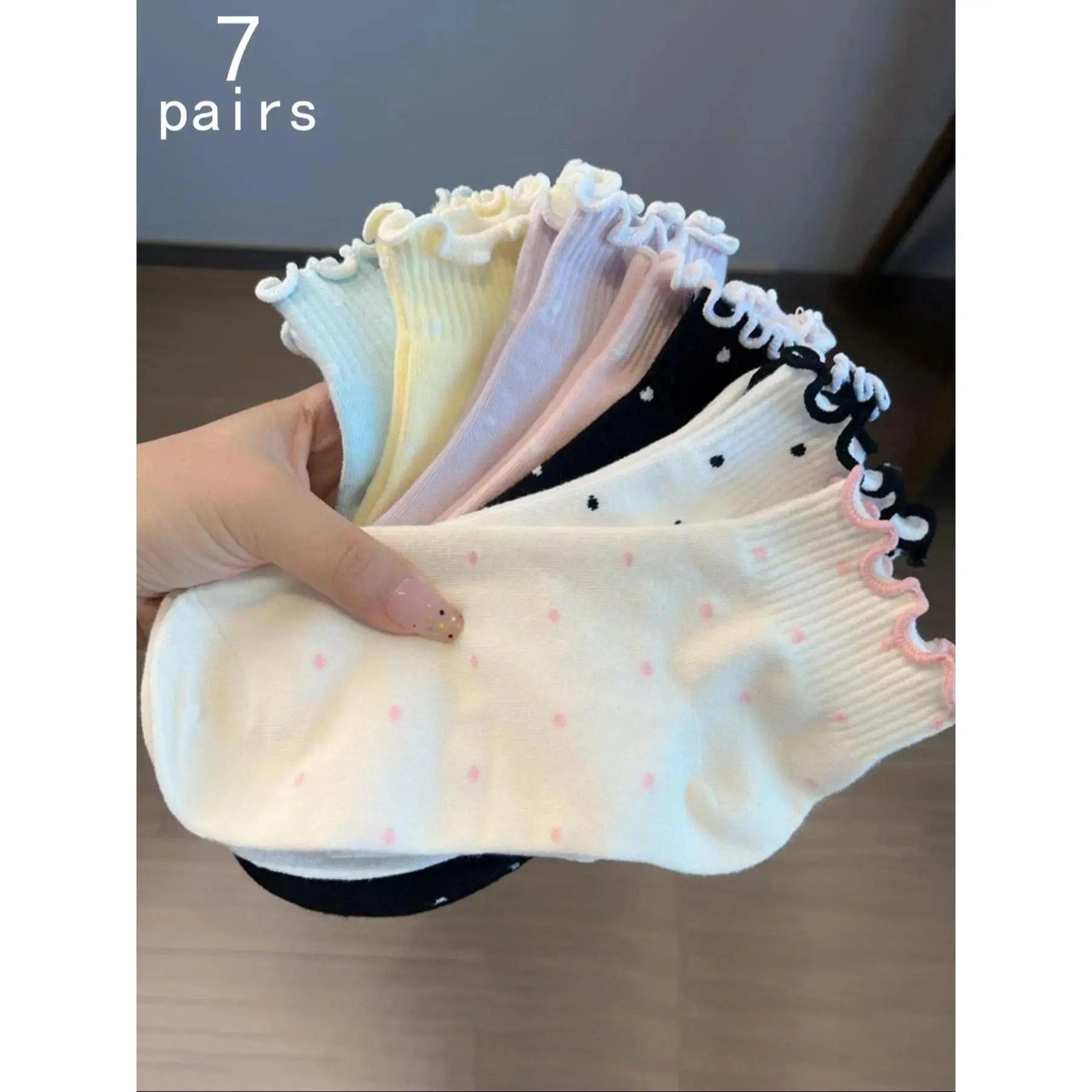 Women's Ankle Socks, Casual Jk Lolita Style Assortment with Polka Dots & Embroidery, Comfortable 5, 7, or 10 Pair Pack