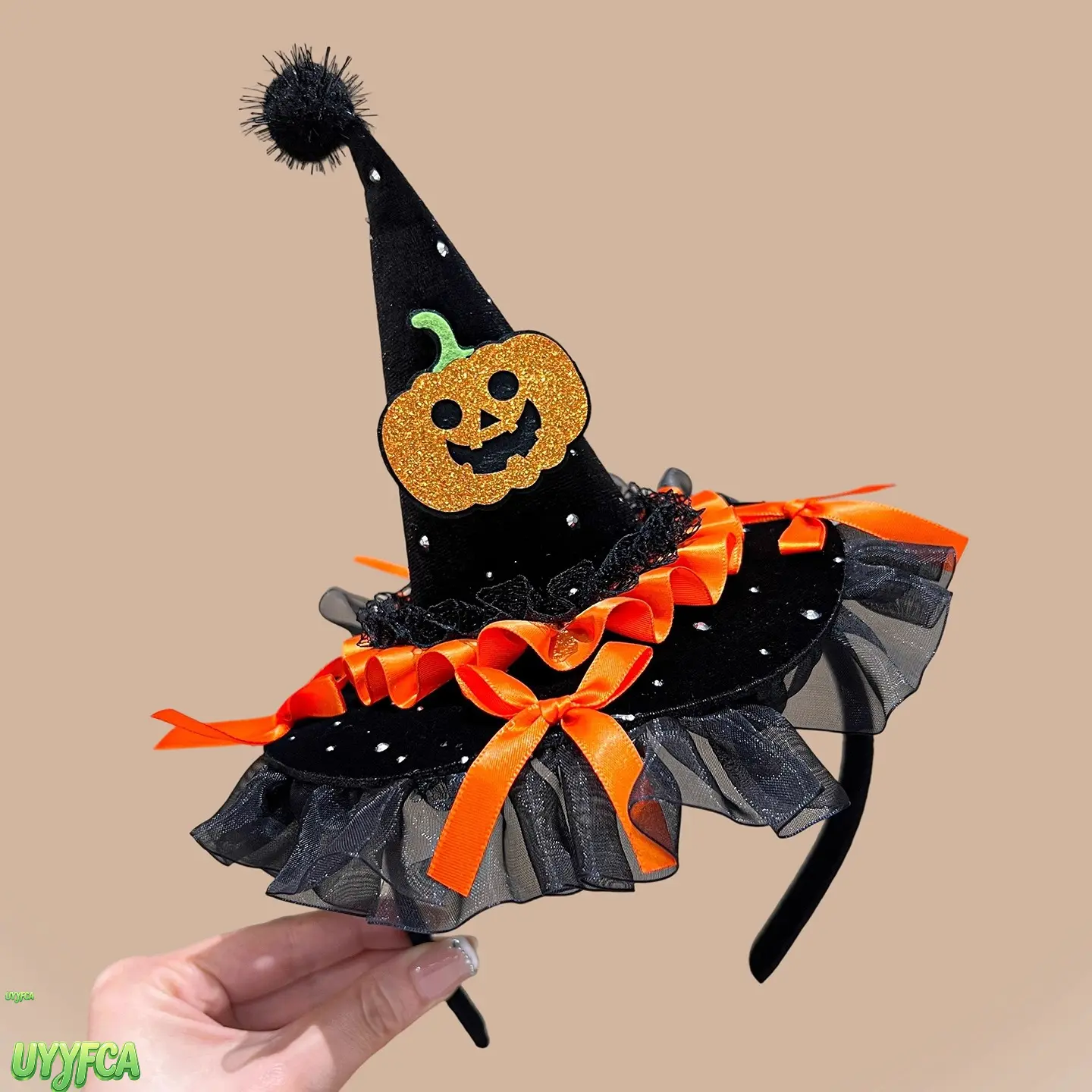 Small Magical Mini Witch Hat Headband - Sequin Sparkle Tulle Lace Skull Pumpkin Bat Decor Hair Hoop, Comfortable Non-Slip Halloween Cosplay Accessory, Trick-Or-Treat Party Photo Prop, Accessories, Cute, Parties, Polyester