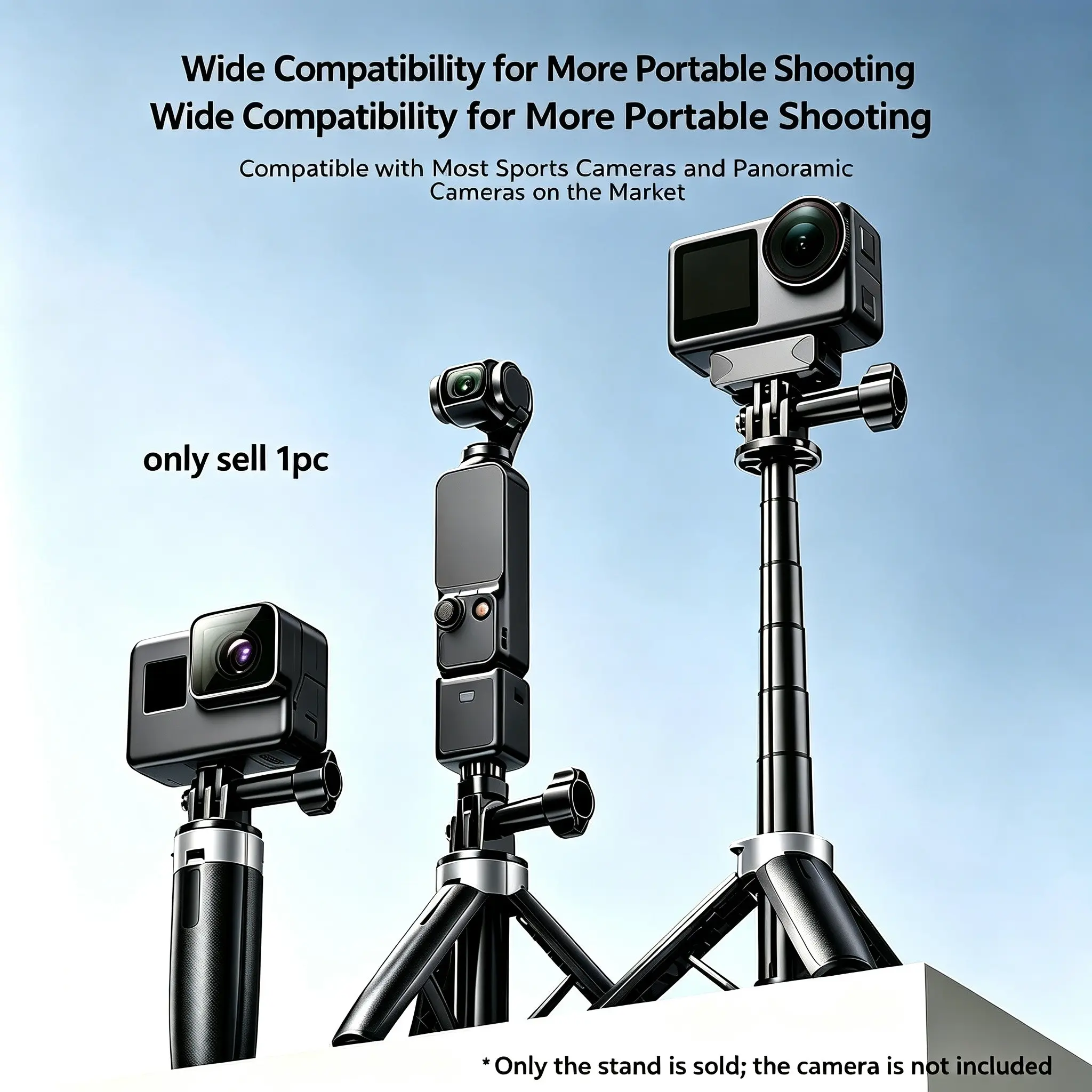 Upgrade Reinforced Two-In-One Sports Camera Tripod Handheld Handle, Adjustable Aluminum Rod, Anti-Slip Base, Portable for Outdoor Vlogging, Action Camera Mounts