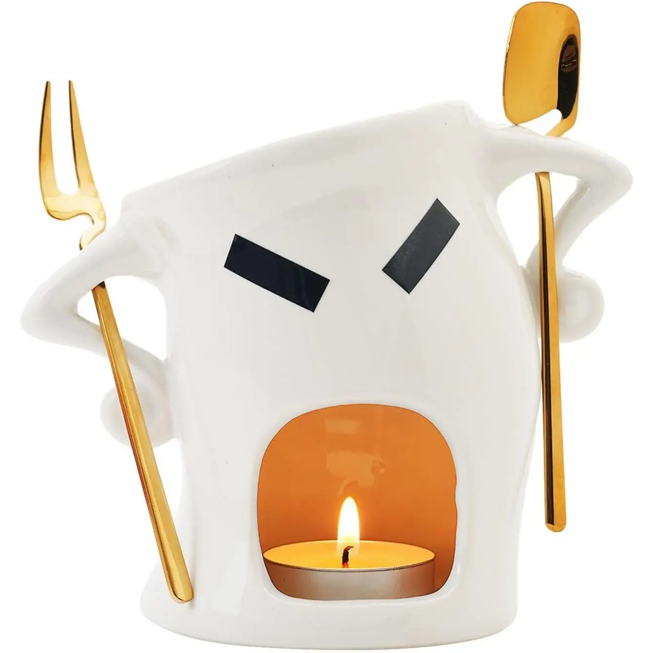 Ceramic Fondue Mug with Spork, Microwave Safe Personal Melting Cup for Chocolate & Cheese Dipping, Ideal Mini Fondue Set