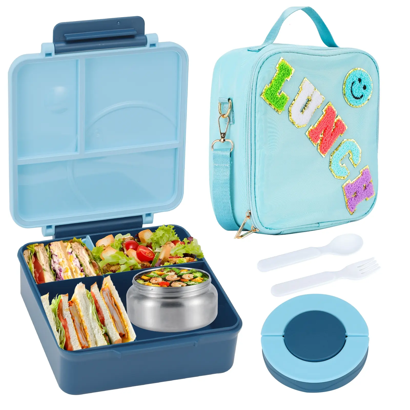 Bento Reusable Lunch Box with 8oz Soup Thermos – Leakproof 4-Compartment Food Container with Insulated Hot Food Jar and Lunch Bag, Perfect for School or Travel