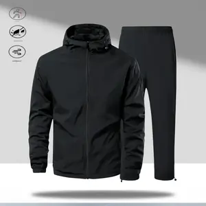 Men's 2 Piece Hooded Tracksuit Set Mens Clothing, Men's Wear, Adjustable Hood Zip Top, Elastic Waist Pants, All Black Streetwear Drip Outfits, Father’s Day Gift Sweatsuit Set,father'sdaygifts