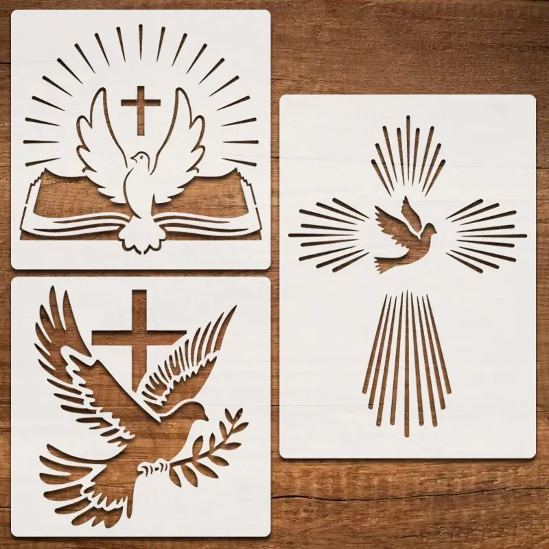 3-Piece Peace Dove Cross Templates, Reusable Religious Christmas Stencils, Durable Plastic Christian Dove Crosses, DIY Craft Supplies, Wall Art, Fabric Decoration