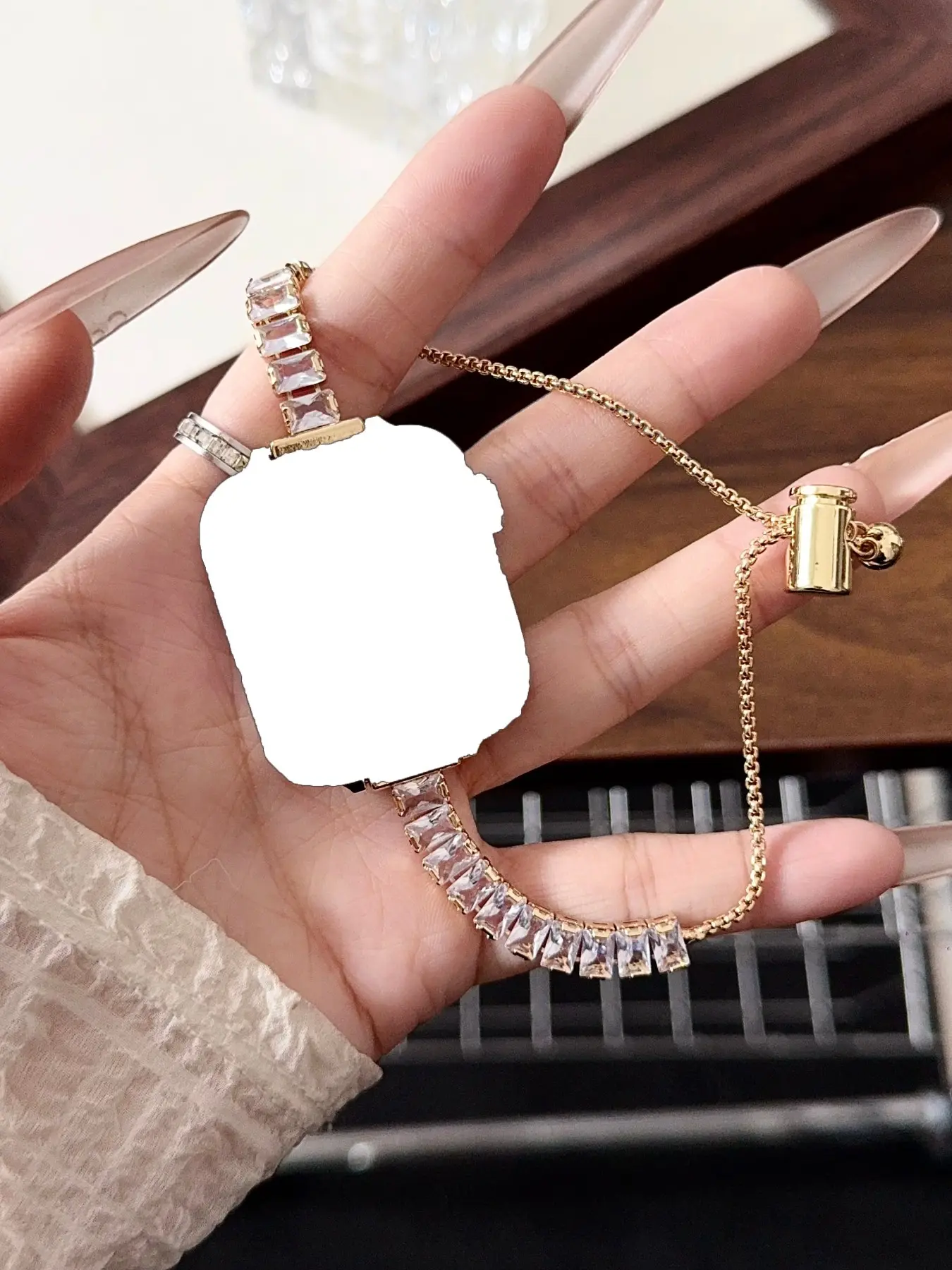 Sparkling Square Rhinestone Metal Watch Band, Compatible with Apple Watch 38/40/41/42/44/45/46/49 mm, Fits Series S11-1/Ultra/SE, Adjustable & Retractable(Watch Not Included)