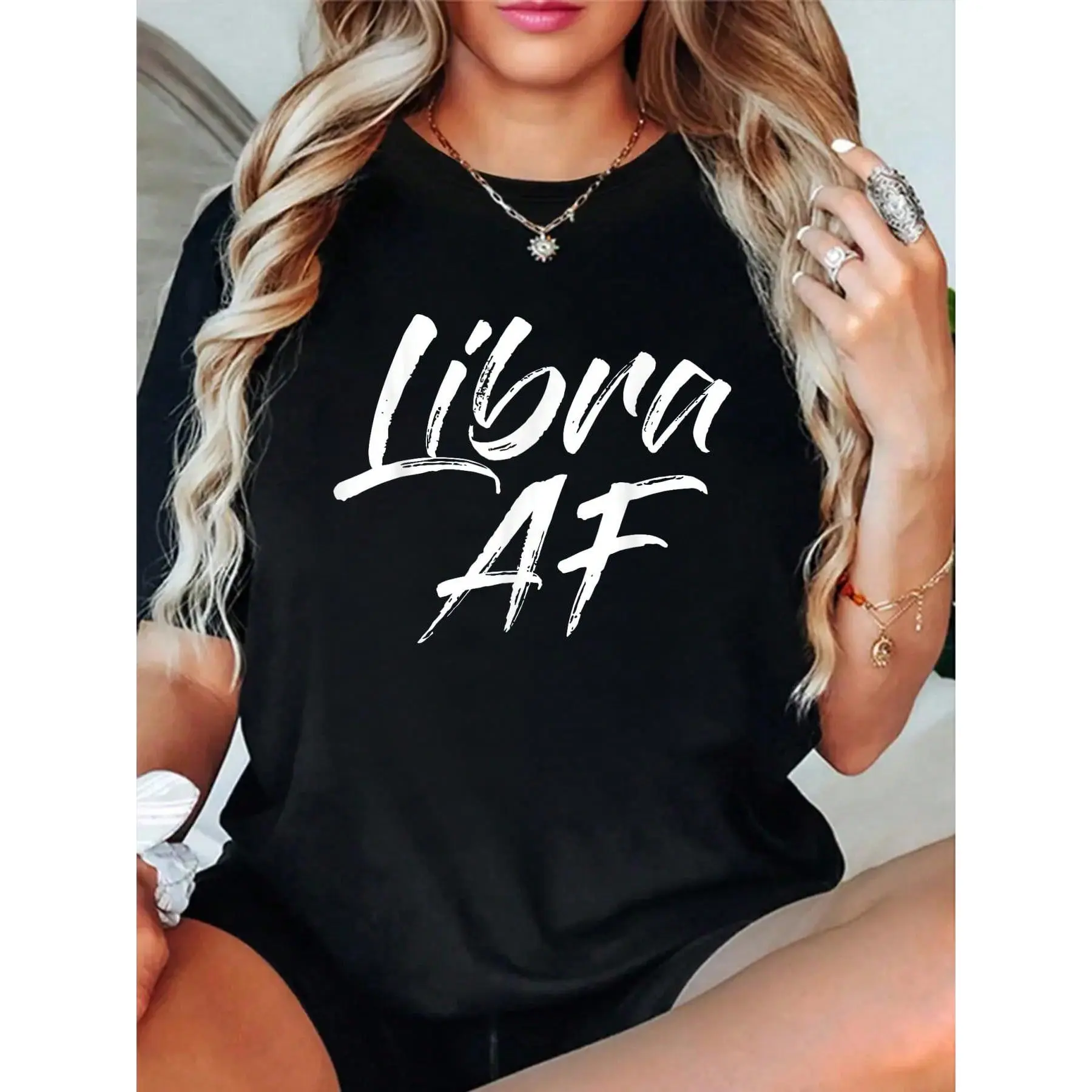 Unisex Libra AF Graphic T-Shirt, Casual 100% Cotton Short Sleeve Top, Soft Knitted Fabric with a Regular Fit, Shortsleeve
