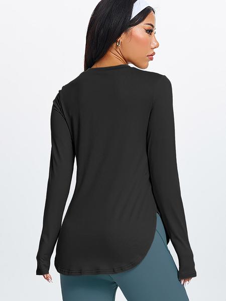 Women's Autumn Winter Casual Sports Long Sleeve Top, Fitness Clothes Tops, High Elastic Round Neck Solid Color T-Shirt for Daily Commuting and Yoga