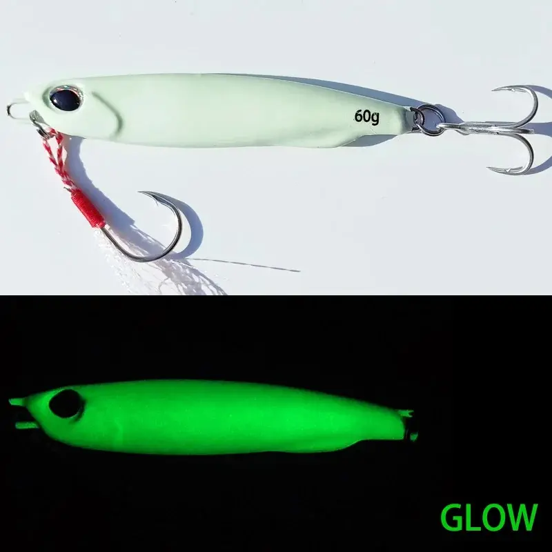 1PC Glow Cast Fishing Bait 10g15g20g25g30g40g50g60g Luminous Metal Sea Bass Snapper Pesca Fishing Lure Jigging Lure Hard Bait