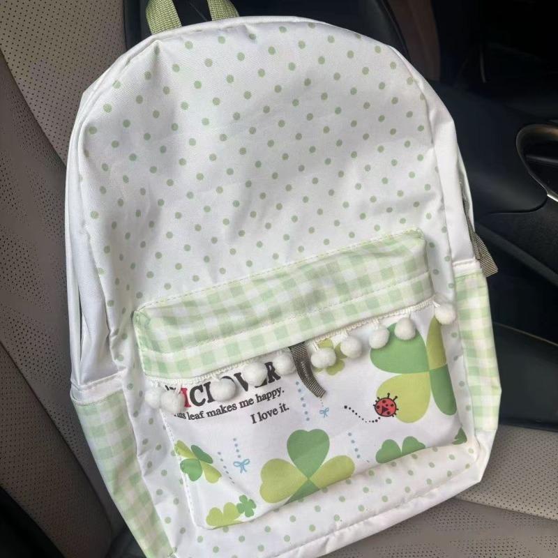 Japanese School Backpack Lucky Clover Print Bag Large Capacity Mochila Student Canvas Bags for Woman Portable Travel Sac Femme