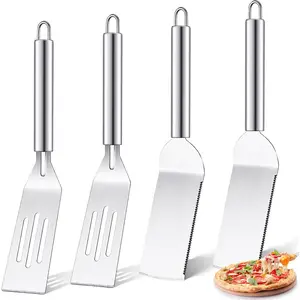 4 count Metal Spatula 10 x 2 Inch Stainless Steel Small Spatula Mini Spatula Brownie Spatula Serving Spatula Slotted Solid  Cookie Spatula with Handle for  Desserts
