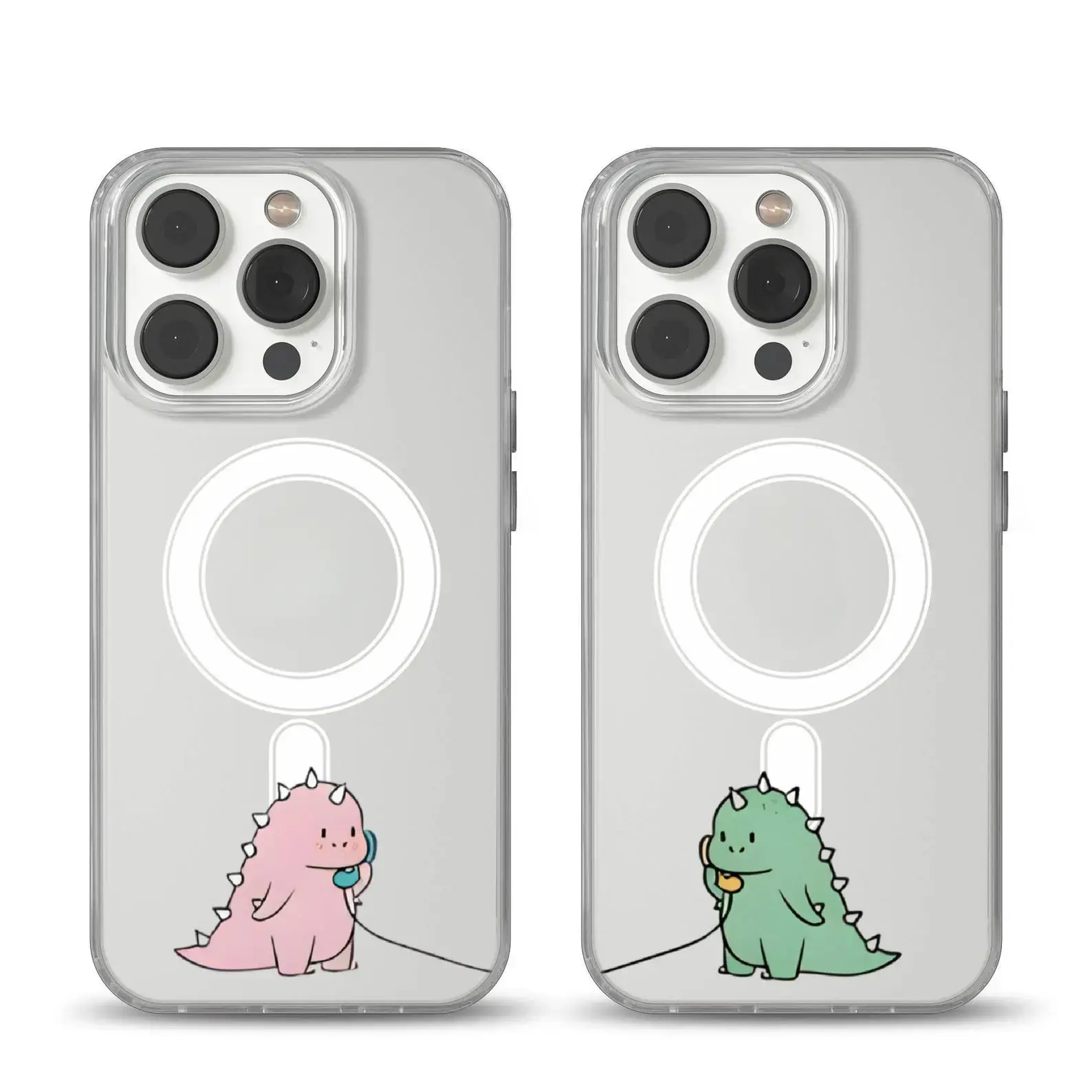 Dinosaur MagSafe Phone Case, Couple Matching Phone Cover, Cute Clear Dino Case |   For iPhone 17 16 15 14 Pro Max