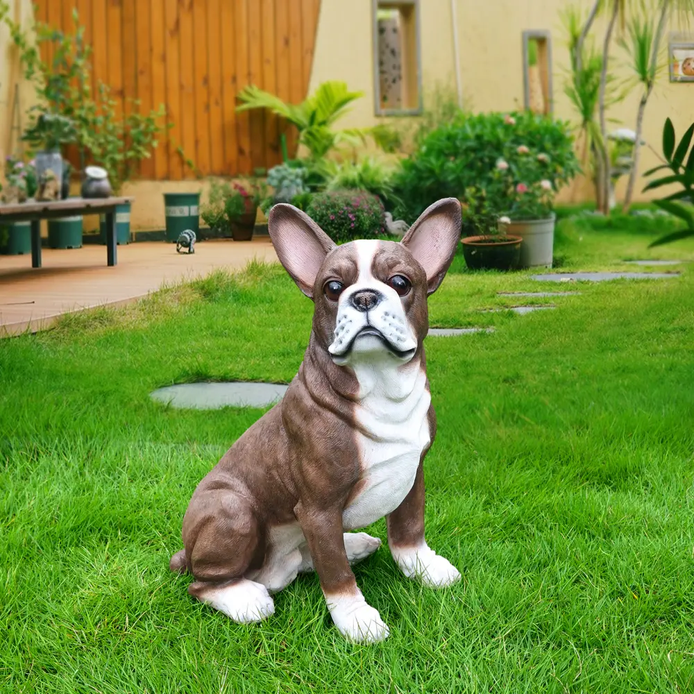 Lifelike French Bulldog Statue, Realistic Resin Animal Figurine for Garden Lawn Yard Home Decor