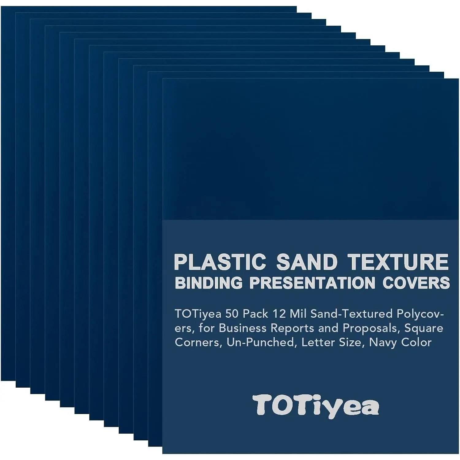 50 Pack Navy Poly Binding Covers, 12 Mil, 8.5 x 11, Sand Texture