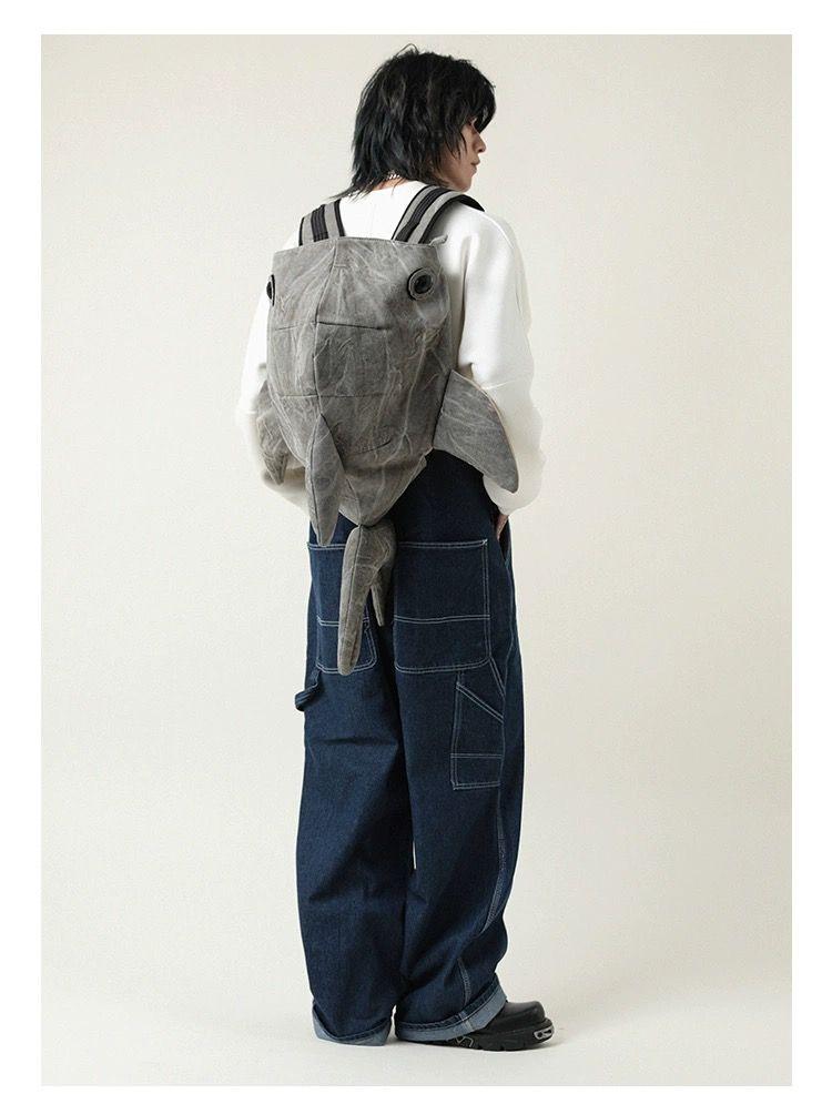 Y2K Funny Whale Shark Shape Backpack Durable Large Capacity Travel Bag Women Men Cute Outdoor Cartoon Knapsack Student Schoolbag