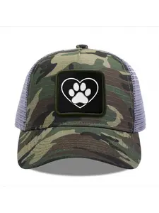 Paw Print Heart Camouflage Mesh Baseball Cap for Men & Women - Adjustable Snapback Trucker Hat, Breathable Back for Hiking, Fishing, Camping, Golf & Casual Outdoor Attire Camouflage Random