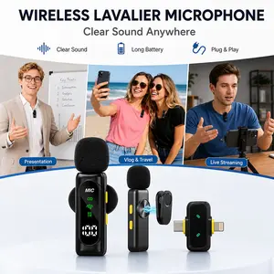 Wireless Lavalier Microphone with Type-C and Lightning Receiver, Mini Clip-On Mic, Plug-And-Play, Noise Reduction, Ideal for Vlogs, Live Streaming, Video Recording