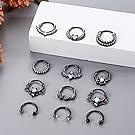 Summer Popular 12Pcs Septum Rings 16G Daith Earrings Nose Rings Hoop Stainless Steel CZ Opal Cartilage Helix Tragus Earrings Septum Clicker Piercing Jewelry Silver Black Rose Gold