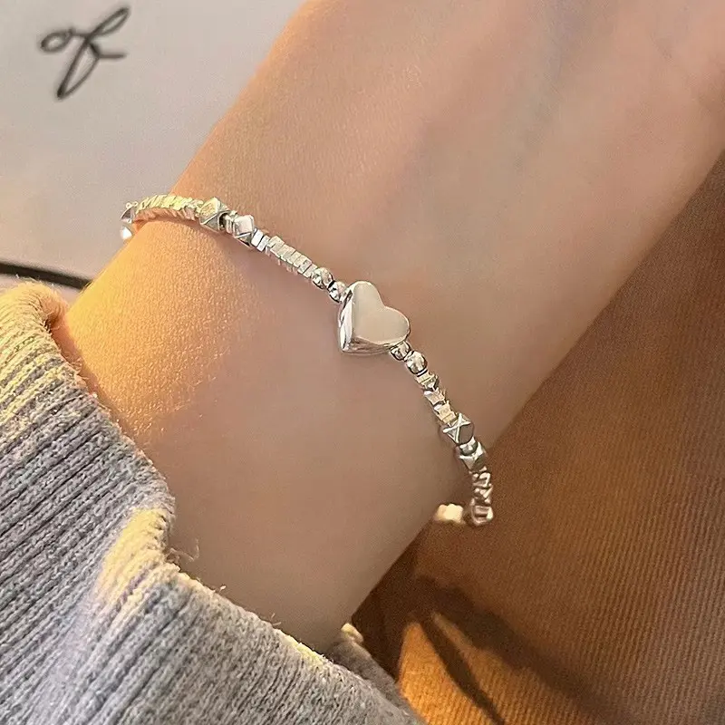 New Women's S925 sterling silver Broken Heart bracelet, sweet style hand-beaded broken silver jewelry