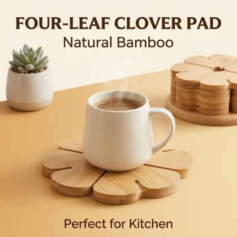 1pc 4-Leaf Clover Heat-Resistant Wooden Trivet - Thick Non-Slip Pad for Hot Pots, Pans & Bowls. Natural Wood Tabletop Decor for Dining Tables & Kitchens. Great for Family Dinners, Holiday Feasts & Housewarming Gifts. Ideal for Home Cooks & Homemakers.