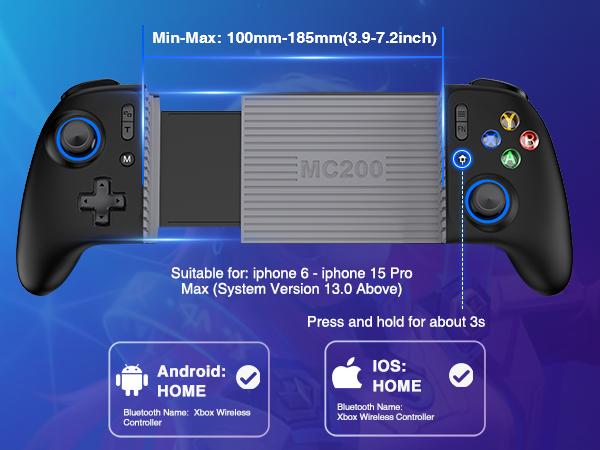 BEBONCOOL for iPhone Game Controller – Compatible with iPhone 16/15 & Android, Mobile Gaming Controller with Hall Triggers/Joysticks, Wireless Phone Controller for Xbox Game Pass, Steam Link & More, Black
