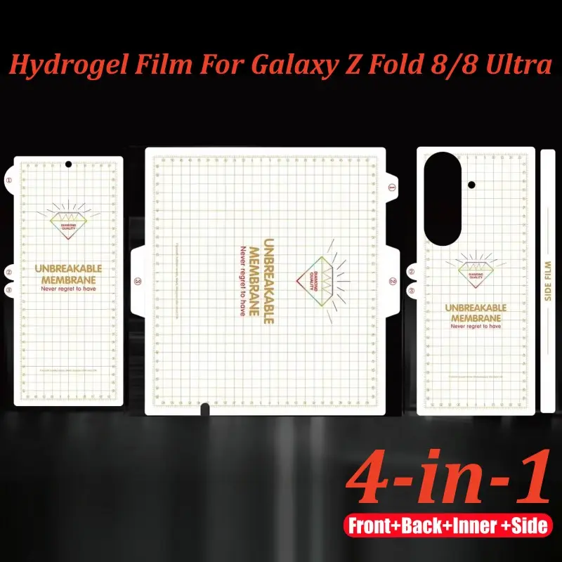 High-Quality 999D Water Gel Film Set for Samsung Galaxy Z Fold 8/8 Ultra 5g, 4-in-1 Front Back Inner Side Screen Protector Full Coverage, Anti-Scratch, HD Transparent, Durable TPU Protector, Hydrogel Screen Protectors
