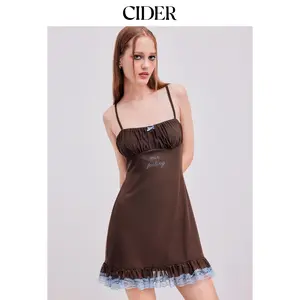 Cider [size 0-10] Mesh Square Neck Bowknot Rhinestone Lace Trim Mini Dress Dealsforyou