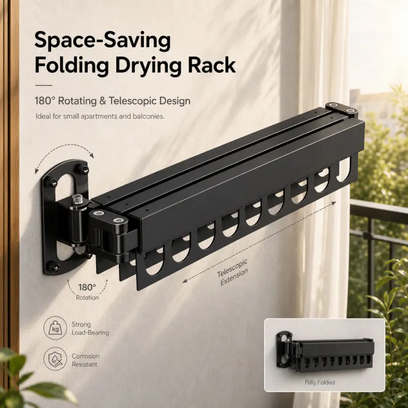 Wall-Mounted Folding Clothes Rack, Space-Saving, Foldable, Rust-Resistant, High Load Capacity, Ideal for Small Homes and Balconies, Folding Clothes Drying Rack