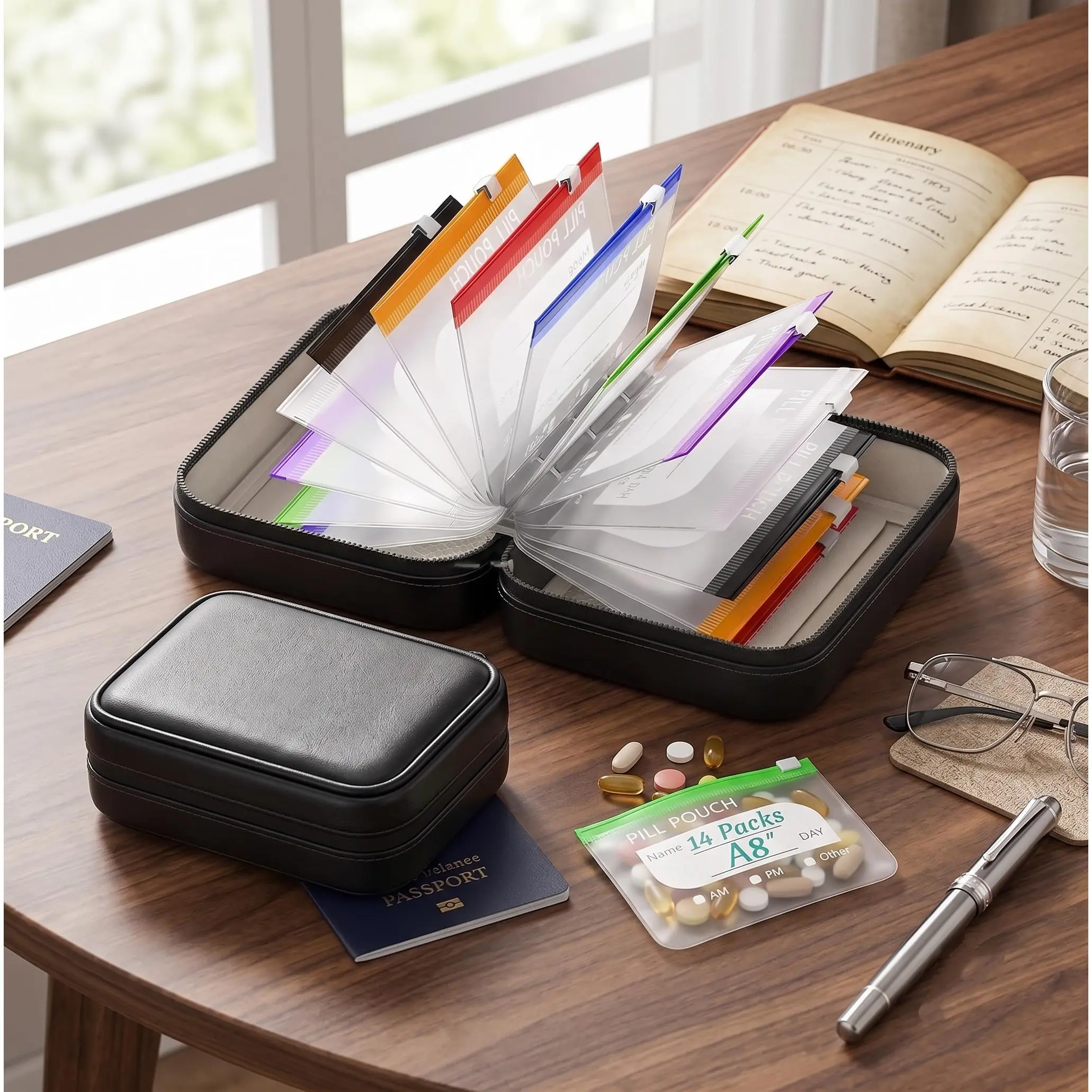Reusable Travel Pill Bags, Color-Coded Zip Pouches for Vitamins, Medicine, Supplements & Small Accessories Organization