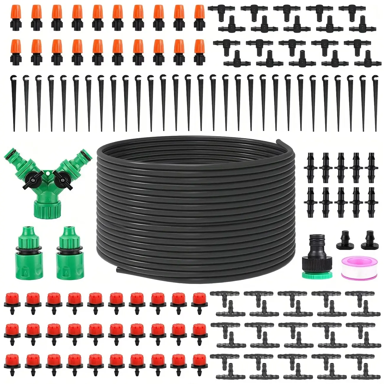 Automatic micro-drip irrigation system, atomizing nozzle kit with 15M adjustable watering belt, garden hose and threaded garden hose, Plant Watering Devices -no battery required.