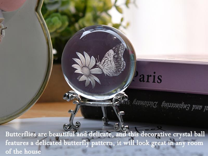 3D Butterfly Crystal Ball 60mm Gifts Ideas for Girlfriend Wife Mom Couple Her Butterfly on Sunflower in Glass Ball with Stand Butterfly Sphere Novelty Home Decor Ornaments Interior Decoration Accessories Modern Home Decoration Art Figurine